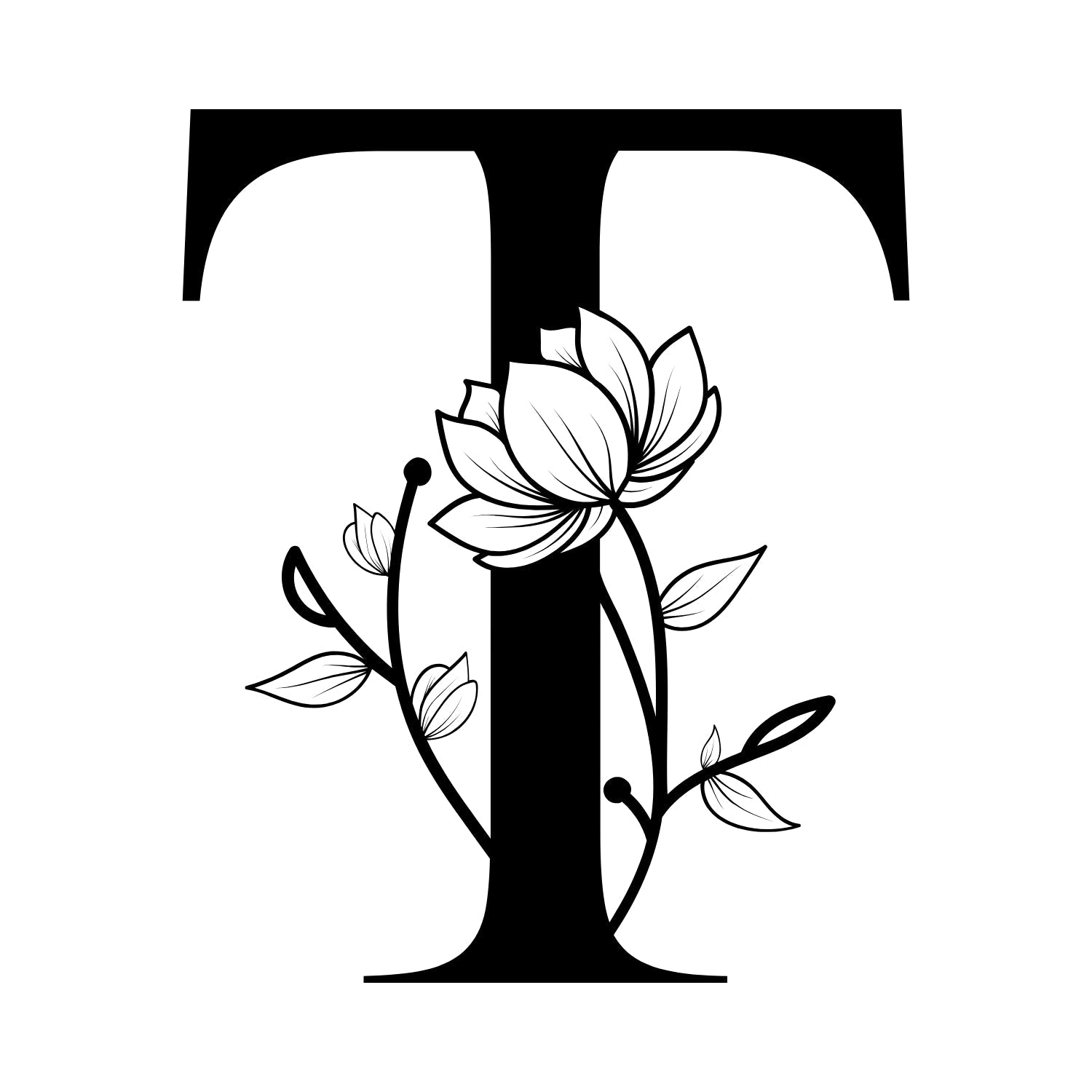 Terre d'Artisanat logo de la marque. la lettre T est enlacé de fleurs qui pousse de sa racine. Terre d'Artisanat un esprit d'Artisan, de nature et de vie.