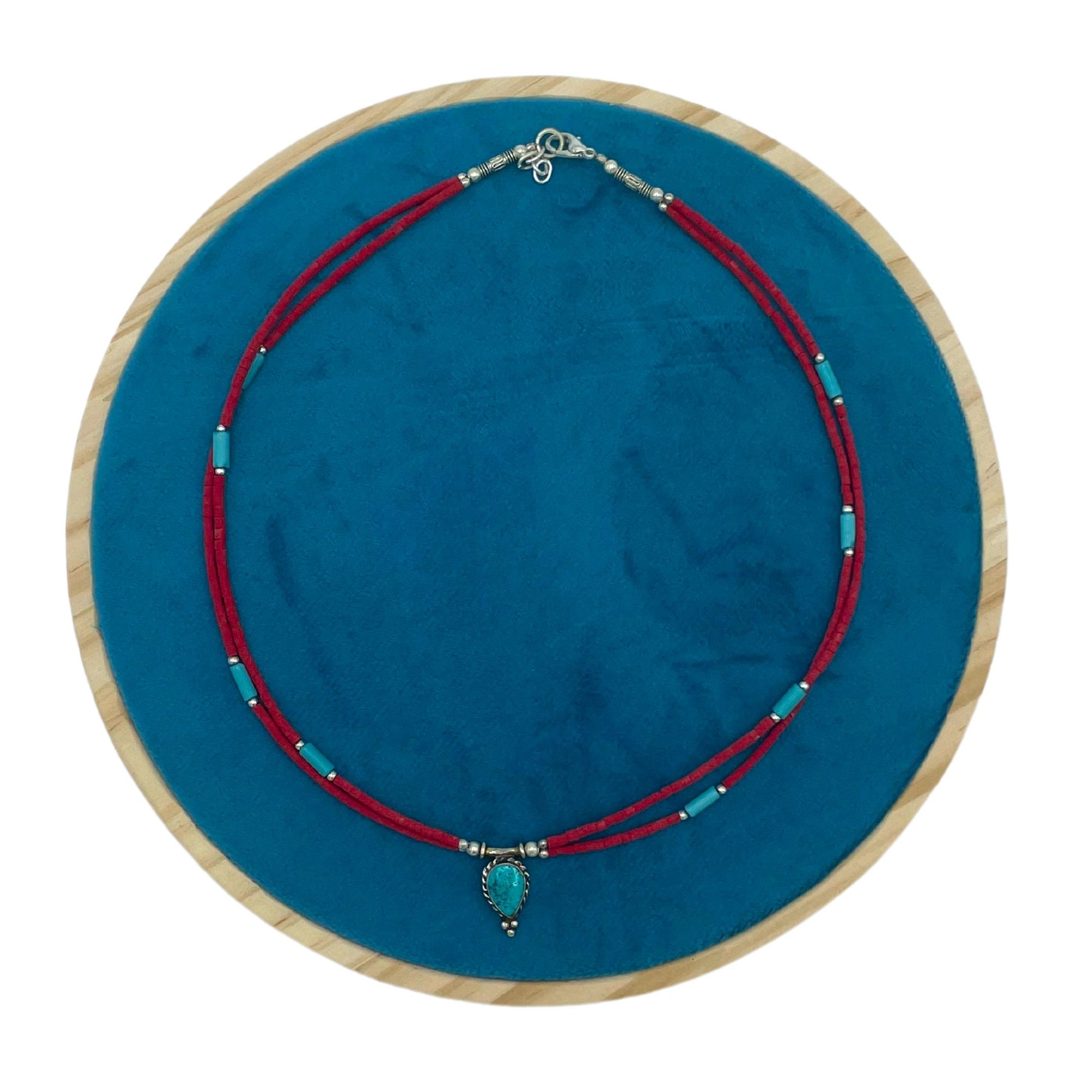 Nepalese Extra Fine Two Line Necklace - Pink & Turquoise Pendant