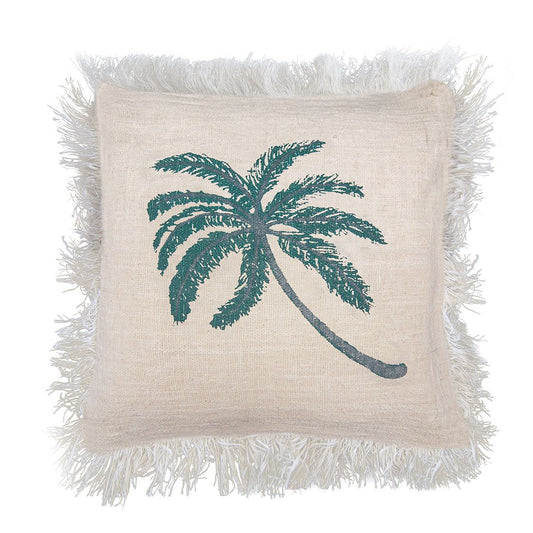 1x Linen Cushion 45 x 45 Palm Tree with Fringe