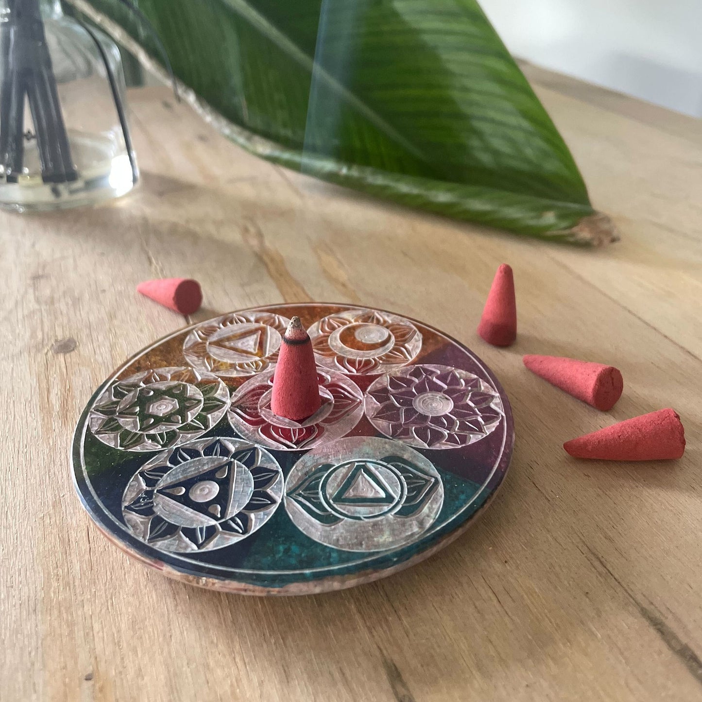 Soapstone Disc Incense Holder 10cm - Seven Chakra