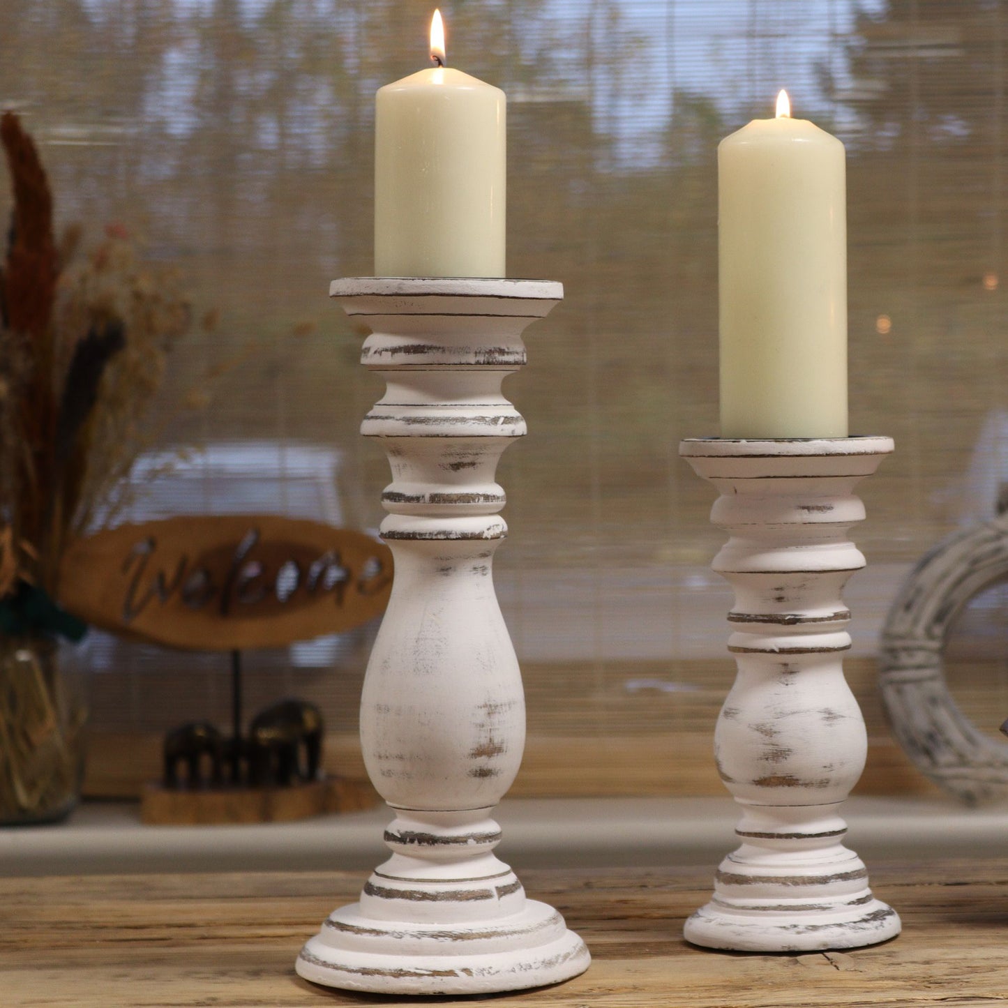 Classic Candle Stand - Whitewash -  30x10cm - Medium