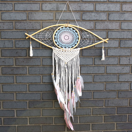 Protection Dream Cather - Lrg Macrame Eye Blue/ Whie/Pink