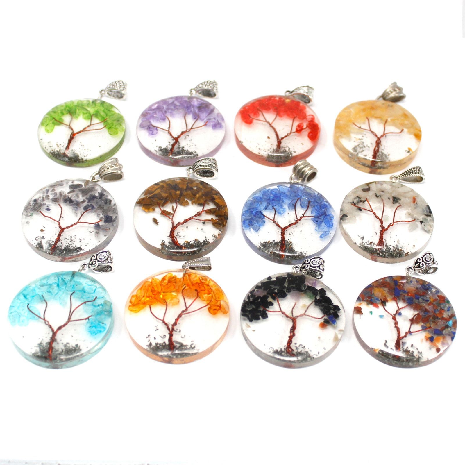 Orgonite Power Pendant - Round Amethyst Tree