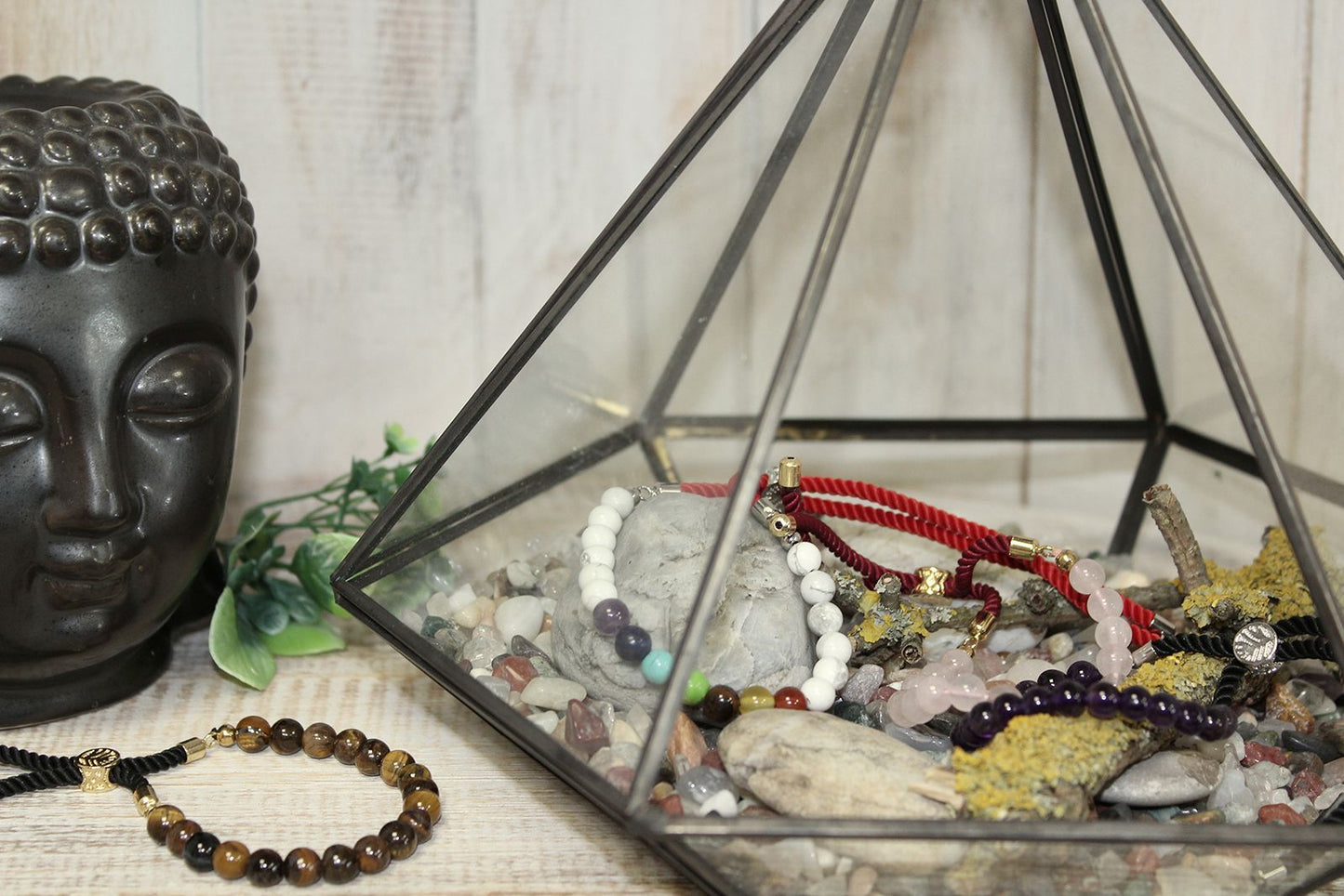 925 Silver Plated Gemstone Charcoal String Bracelet - Dalmation Jasper